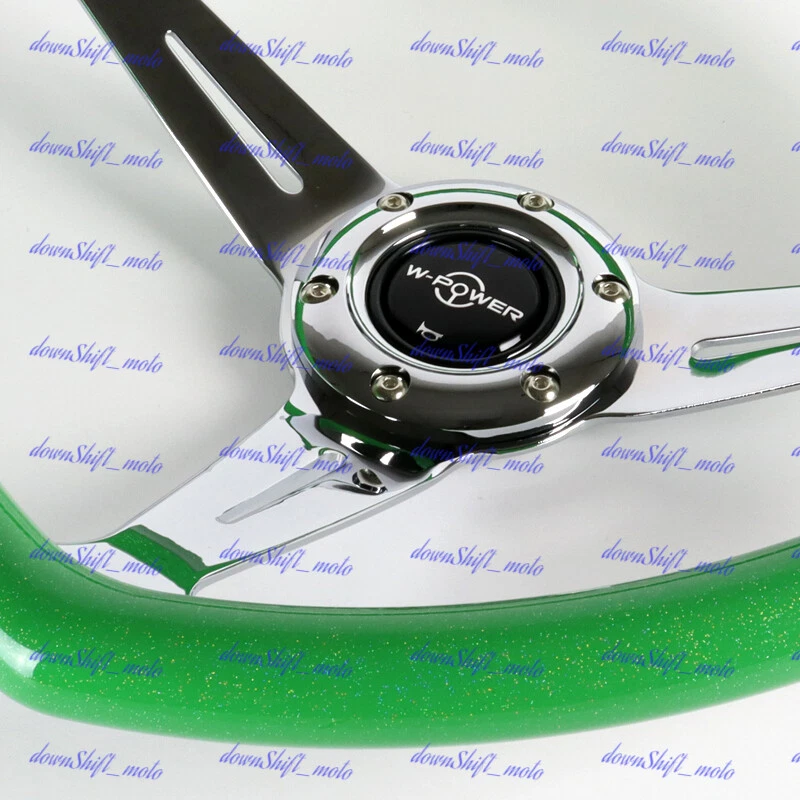 Volante JDM verde em forma de coração, cabo ABS, rosa, aço, cromado, 3 raios - Imagem 2 de 4