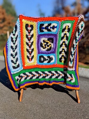 Vintage Unique Granny Square Afghan Crochet Throw Blanket Bed Spread 95'' x 40''