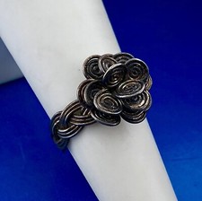 Vintage Artisan Silver Plated Copper Wrapped Wire Basket Weave Floral Ring
