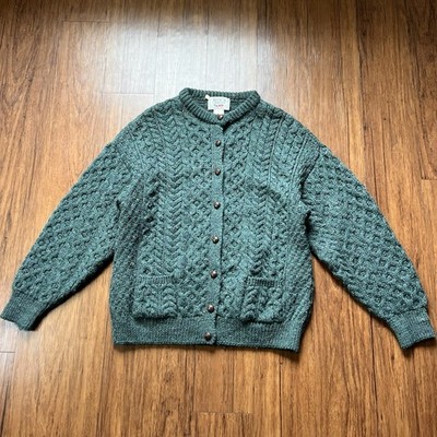 Vintage Avoca Collection Sweater Cardigan Large Green Wool Chunky Button Ireland