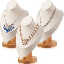 Juexica 3 Pcs Necklace Display Stand Bamboo Jewelry 9.3 x 6.1 Inches, Beige