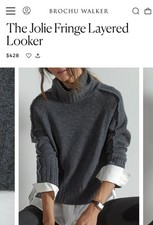 428 Brochu Walker Jolie Fringe Layered Sweater Gray Wool Cashmere Turtleneck L