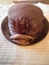 Something Special Vintage Brown Wool Fedora Hat with Feather and Satin Detail