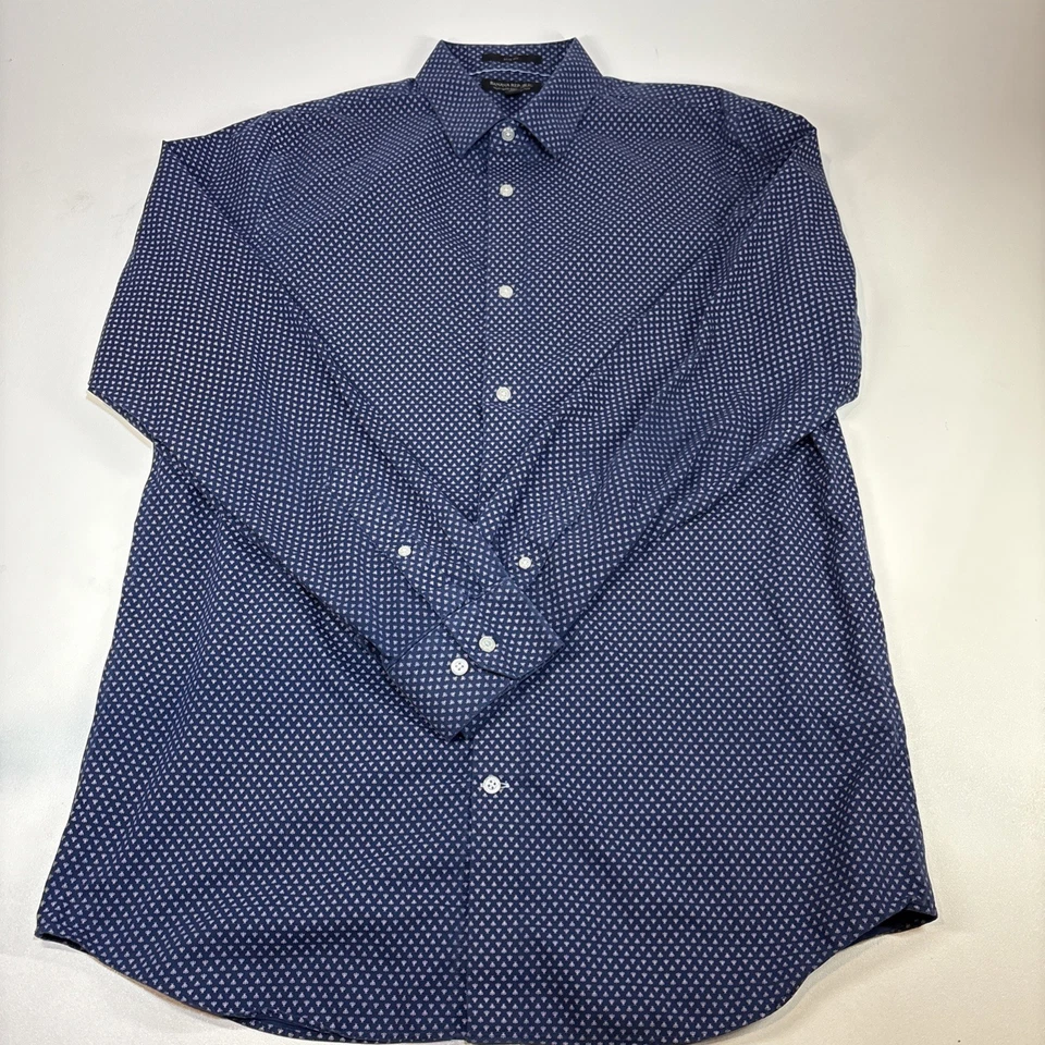 Banana Republic Non-Iron Tailored Slim Fit Geometric Dress Shirt Large Tall Blue - Image 4 of 4
