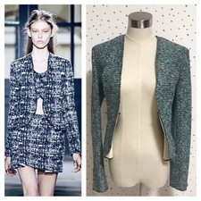 Authentic BALENCIAGA Silk Blend No Collar Tweed Jacket 34 USED from JAPAN