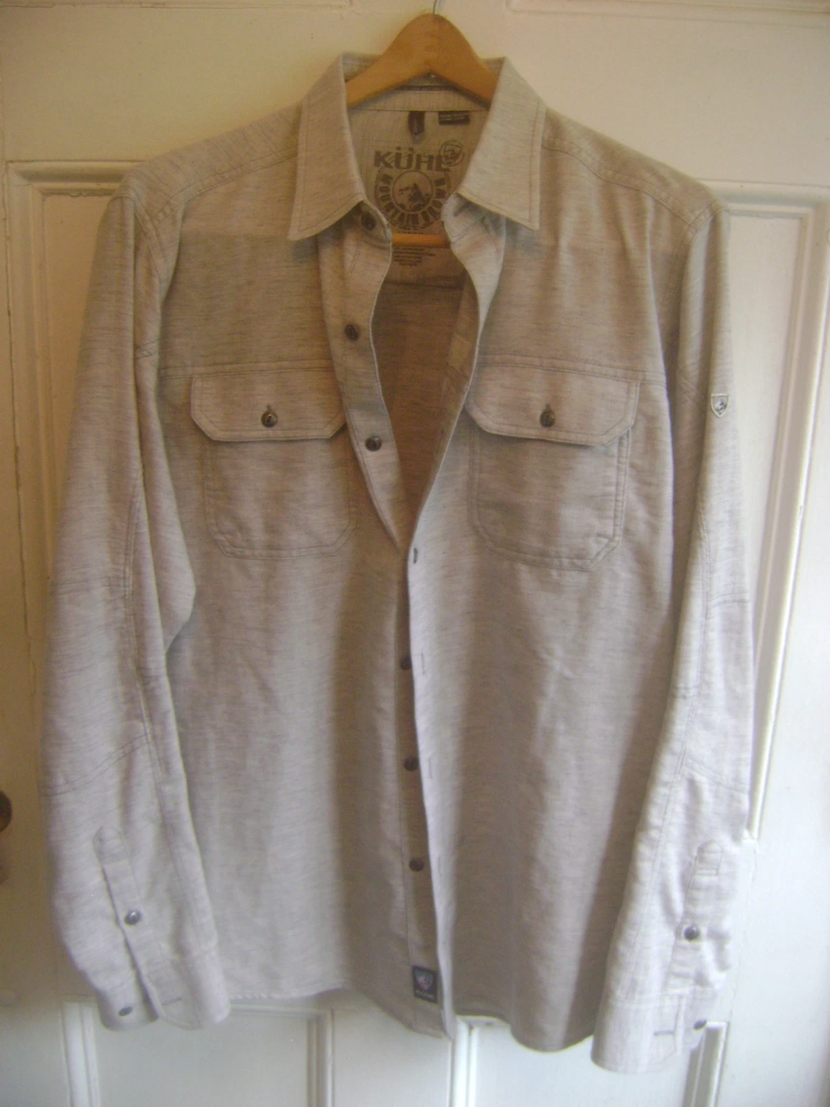 KUHL L 50%COTTON/40%POLY/LINEN RN1084625 CHEST:25" 5 PANEL SLEEVE GRAY SHIRT;EXC