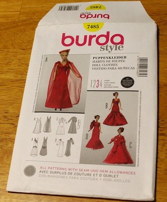 Burda ~ PATTERN #7485 CLOTHING FOR 11.5'' FEMALE DOLLS - New - Gown, Hat, Dresses