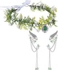 Fairy Elf Ears Cuffs Costume Set, Halloween Elves Cosplay Set with Fairy Flower