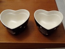 2 Spode Baking Days Black and White Heart Shaped Polka Dot Ramekins in Vgc