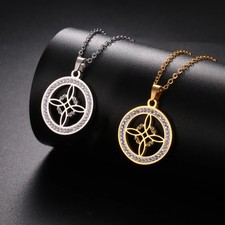 Witchcraft Knot Round Pendant Necklace 18kGold Silver Zircon Halloween Jewellery