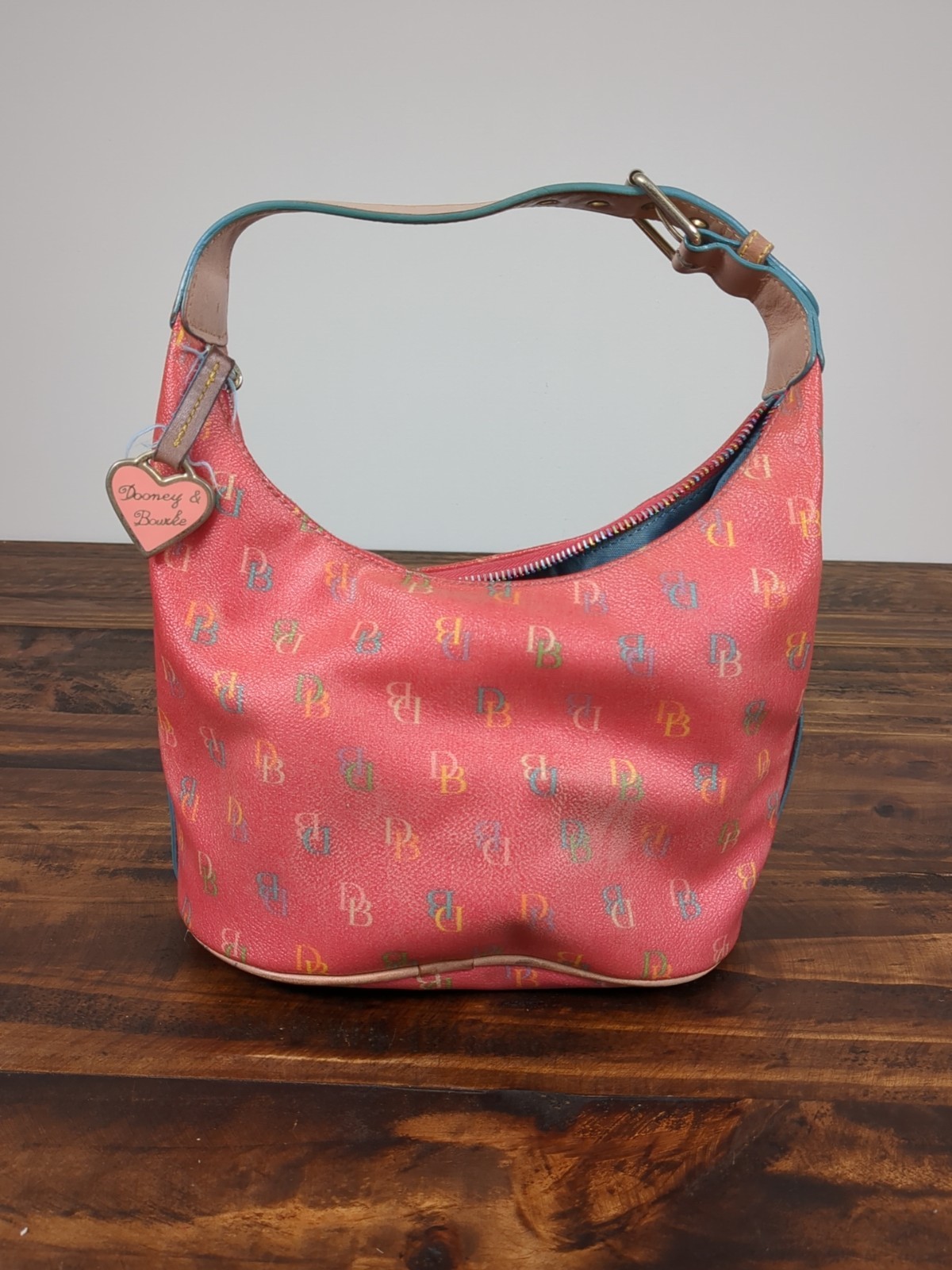 Dooney & Bourke Raspberry Logo Bucket Bag Purse Leather