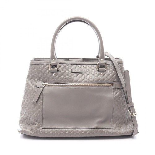 Gucci Micro GG 2-Way Leather Handbag Gray 510291 Used