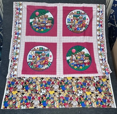 Vintage 80s Cranston School Bear Picnic Pillow Fabric Panel Sporty Bear READ
