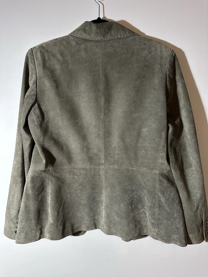 Vintage Alfani women Genuine leather Blazer jacket  Olive green Size large - Image 2 of 3