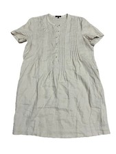 QUINCE 100% European Linen Short Sleeve Swing Dress Pintucked Tunic M Driftwood