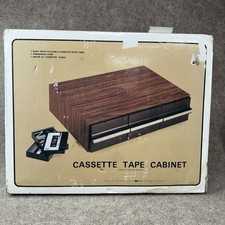 Audio Cassette Tape Cabinet 2-Drawer 36 Holder Faux Wood Storage Sliding Trays