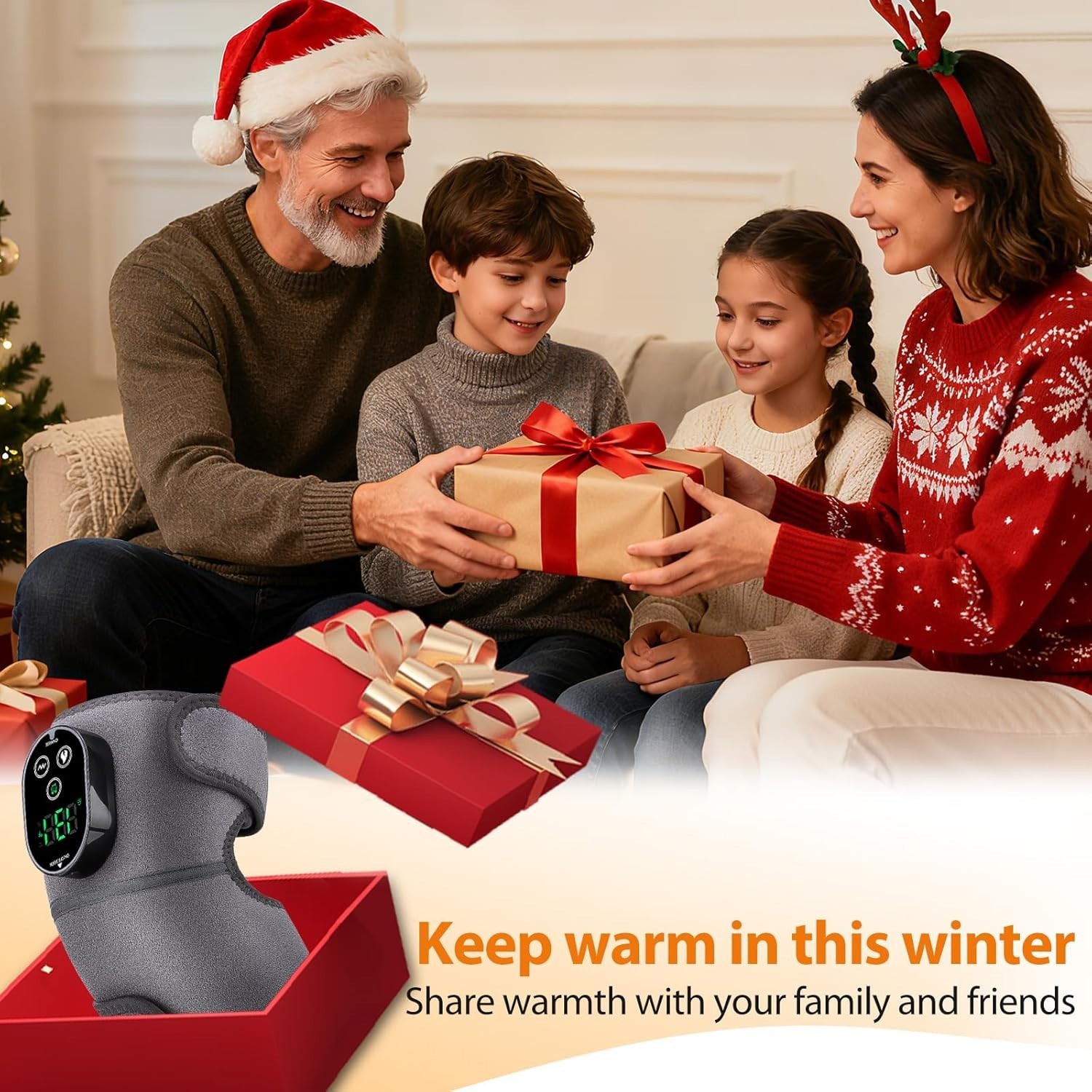 Cordless Knee Heating Pad, Heated Knee Massager, 6 Heating Levels, 3 Vibration