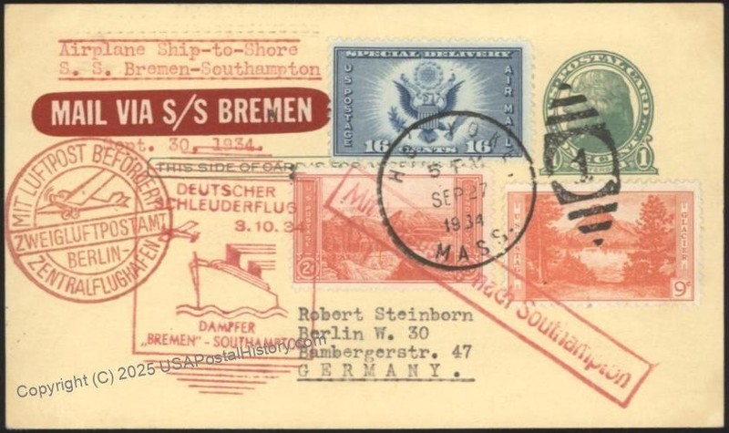 USA 1934 Bremen Schleuderflug Catapult K208 Cover Airmail 2c Glacier Farl 116172