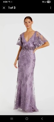 Mac Duggal Flutter Sleeve Long Formal Evening Gown Lilac Purple 67493 Size 10