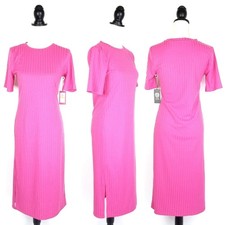 Vince Camuto Rib Knit Short Sleeve Dress Bright Hibiscus Pink Size XXS NEW NWT