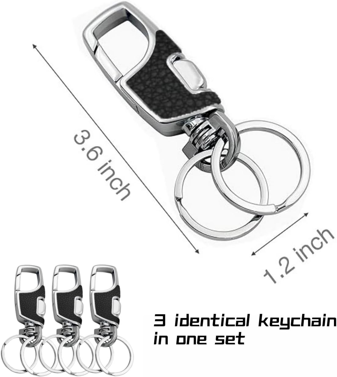 3Pcs Heavy Duty Key Chain,3 Pack Car Key Chains with 2 Metal Key Rings Carabiner