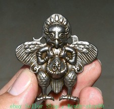 2" Old Tibet Sky Iron Redpoll Winged Garuda Bird Eagle Buddha Amulet Pendant