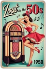 Retro PinUp Girl Lost in the 50s Tin Sign Vintage Jukebox Metal, 8 x 12 Inch
