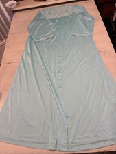Shadowline Robe Womens Medium Aqua Blue Button Front Lace Embroidered Made USA