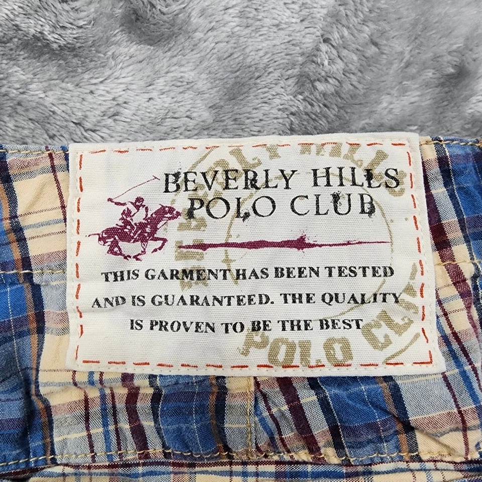 Beverly Hills Polo Club Pantalones Cortos Para Hombres 36 Cuadros Azul Tostado Rojo Algodón Informal Aire Libre Foto 4 de 4