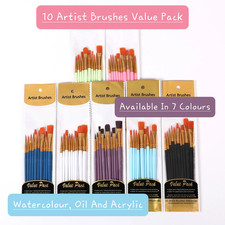 Paquete de 10 pinceles de pintura de artista de nailon plástico acuarela óleo acrílico pintura facial