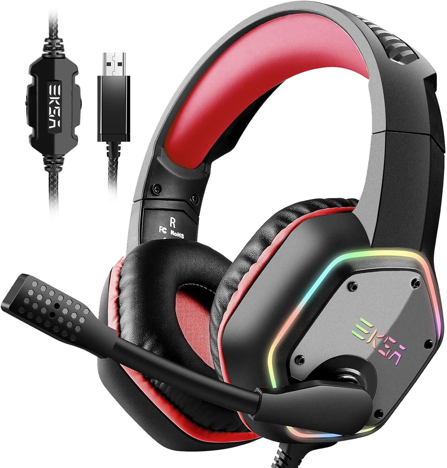 Gaming Headset, Computer Headphones with Noise Canceling Mic & RGB Light, 7.1-image