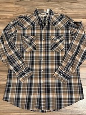 Ely Cattleman Shirt Mens L Brown Black Plaid Western Pearl Snap L/S Rodeo