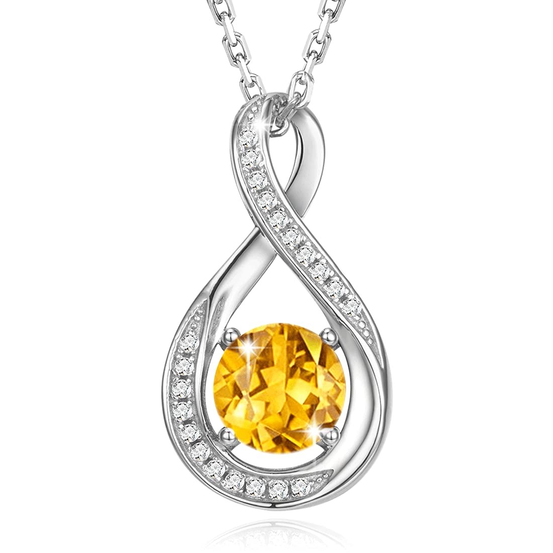 925 Sterling Silver Created Citrine Necklace November Birthstone Necklaces fo...
