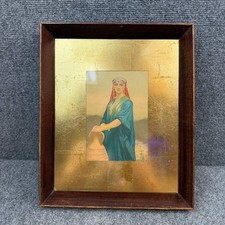 Vintage Framed Art Print Woman Portrait Wood Frame Gold Background
