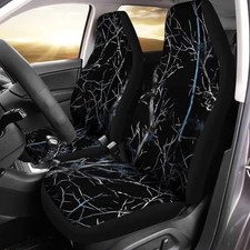 Black Tree Camo 2 Piece Front Car Seat Covers for Women Men, Cute Black Camo