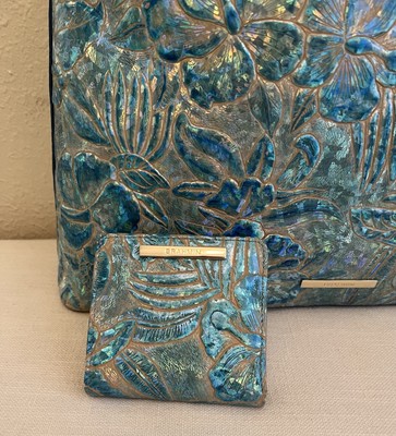 Brahmin Elaine Serenity Sonic Holographic Floral Embossed Blue