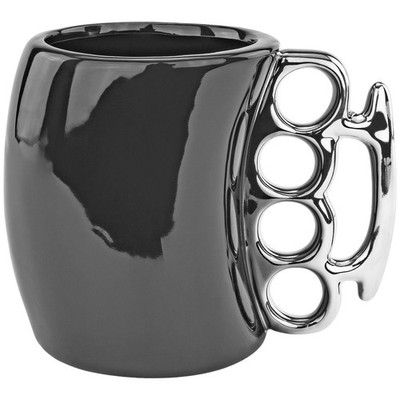 Fairly Odd Novelties Black Ceramic Knuckle Duster Coffee Mug - 5.5x4.35x3.75 in