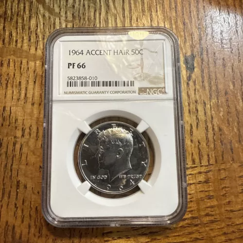 1964 Accent Accented Hair Kennedy Silver Half Dollar NGC Graded PF66