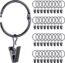Roonoo 36 Pack Openable Metal Curtain Rings with Clips, Fits Up to 1 Inch Rod, H