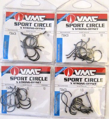 Four Packs of 10 (40 Hooks Total) VMC 7384CB Sport Circle Size 1/0 Fish Hooks