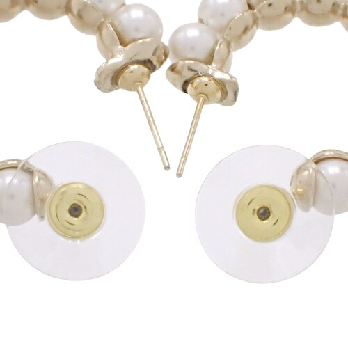 Chanel Coco Mark Hoop Earrings Metal GP Fake Pearl Rhinestone