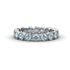 Sterling Silver 925 Aquamarine Bezel-Set Round 3.00mm Full Eternity Band Ring