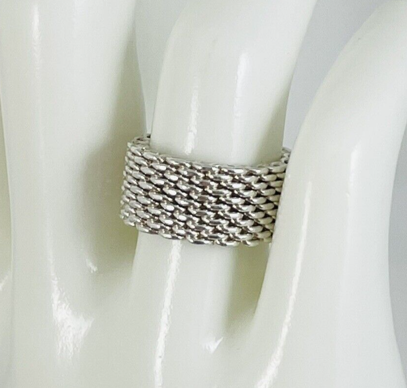 Size 6 Tiffany & Co Somerset Mesh Weave Flexible Ring in Sterling