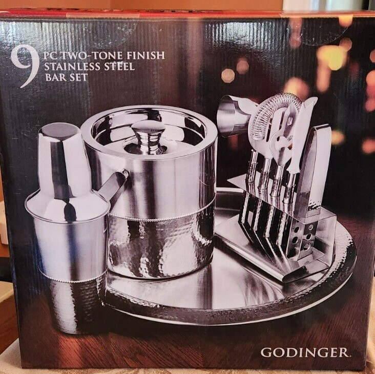 Brand New Godinger 9 pc Two- Tone Finish Stainless Steel Bar Set Orig price $110