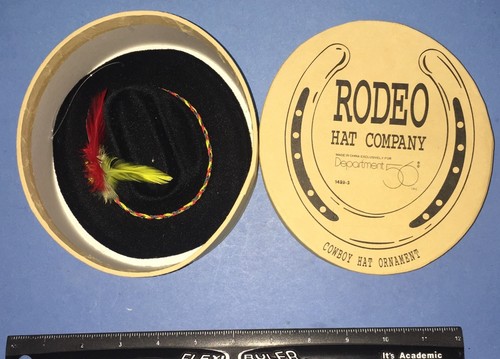 Western Rodeo Hat Company Dept 56 Black Cowboy Hat/Feathers Ornament with Box - Picture 2 of 4