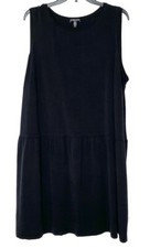 EILEEN FISHER Black Sleeveless Ruffle Hem Tencel Stretch Knit Dress 2X = 18W 20W
