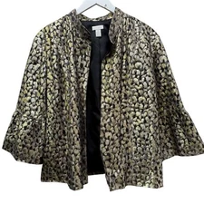 CHICO'S Gold Metallic Light Jacket Size 12 (Chicos 2) Evening Top Silk Blend