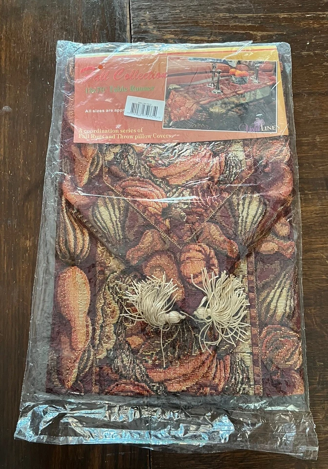 New NIP Fall Collection Table Runner 13" X 70” Tapestry Orange Pumpkins Tassels - Image 4 of 4