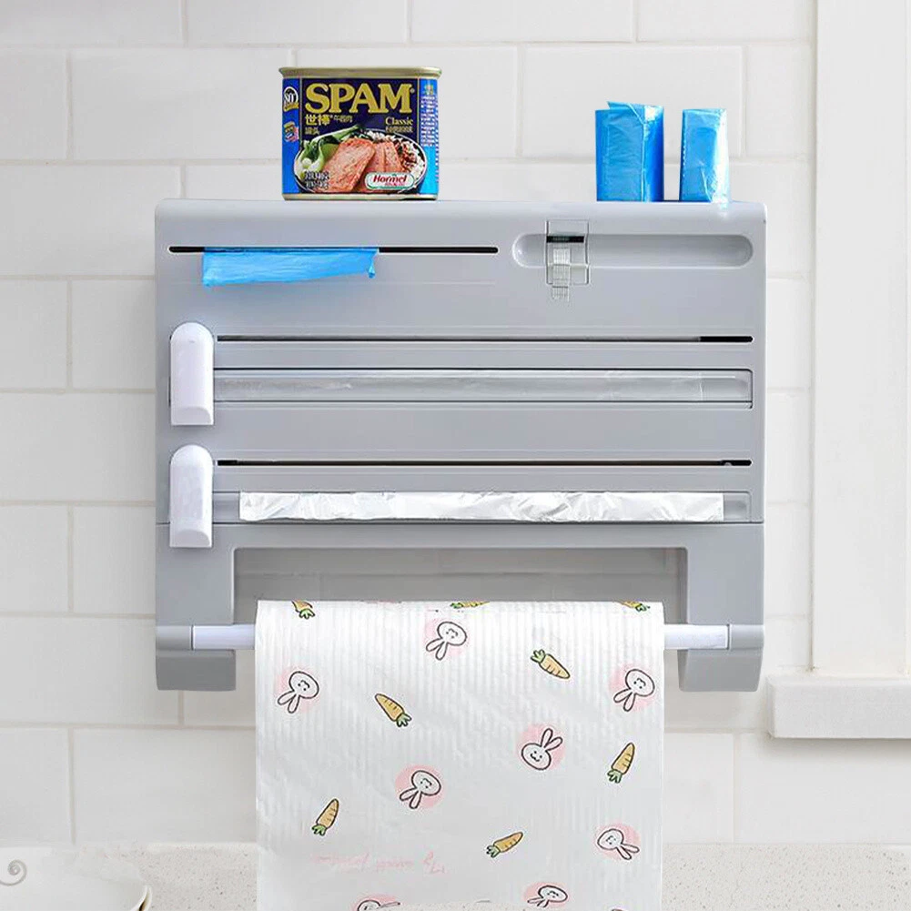 Kitchen Wall Cling Film Tin Foil Dispenser Paper Towel Roll Spices