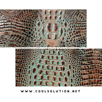 Embossed Leather Crocodile Turquoise Brown, Leather Sheets for Wallets, Bags